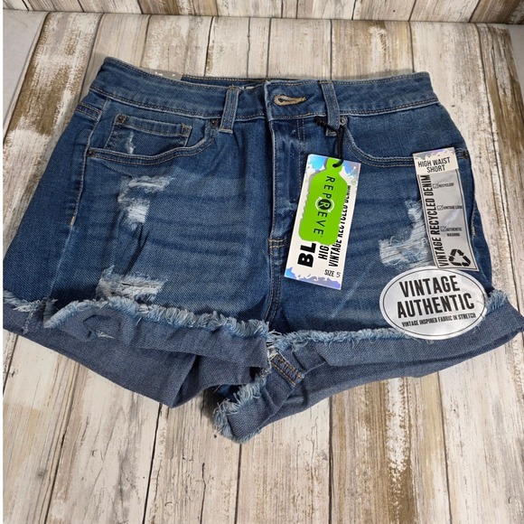 BlueSpice Womens High Waist Distressed Denim Shorts Blue Size 5 New - Picture 7 of 11